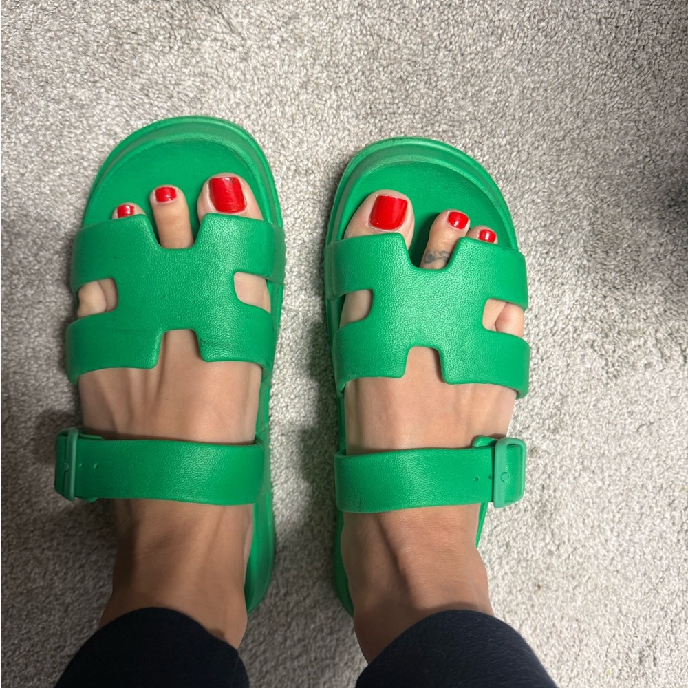 Madden Girl Bright Green Slide Sandals - Picture 2 of 3